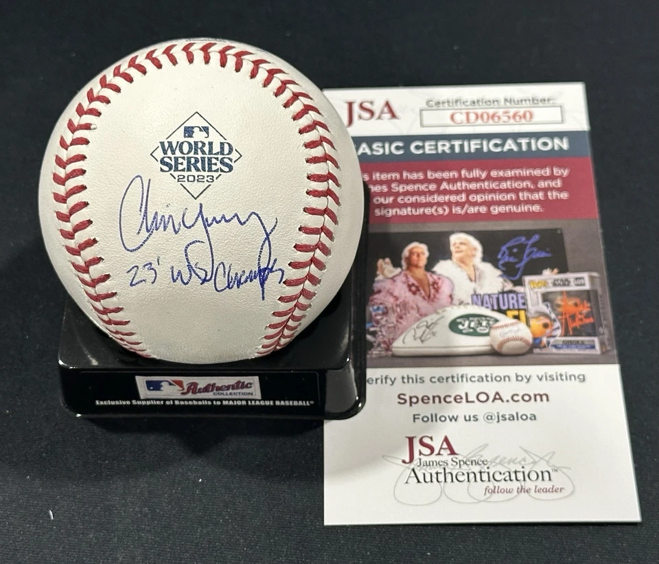 Chris Young Firmado Serie Mundial 2023 Béisbol Rangers Autografiado Automático Certificado de Autenticidad JSA! Foto 1 de 2