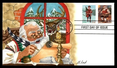 Mayfairstamps US fDC 1995 Christmas Santa Glad Hand Painted First Day Cover aau_ - Image 1 of 2