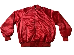 VTG Auburn Sportswear - Men's XL Red Blank Snap Button Satin Bomber Jacket USA - Picture 1 of 9