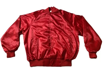 VTG Auburn Sportswear - Men's XL Red Blank Snap Button Satin Bomber Jacket USA - Image 1 of 4