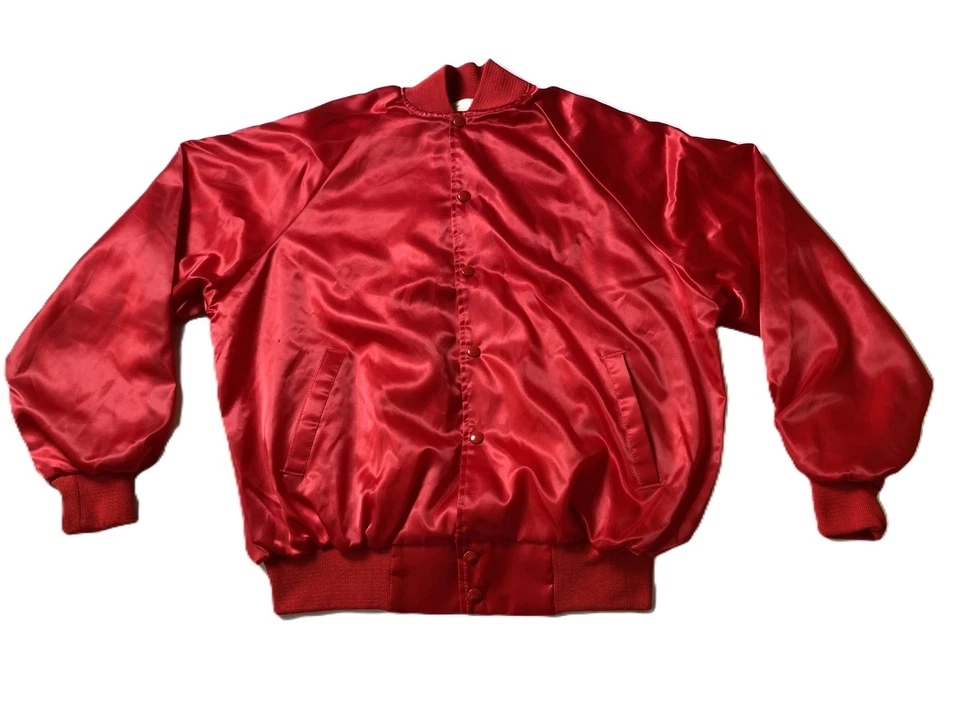 VTG Auburn Sportswear - Men's XL Red Blank Snap Button Satin Bomber Jacket USA - Image 1 of 4