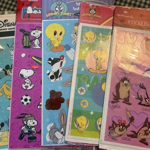 LOT O’5 LOONEY TUNES, DISNEY, PEANUTS STICKER PACK HALLMARK PACK VINTAGE NIP 1997 - Bild 1 von 6