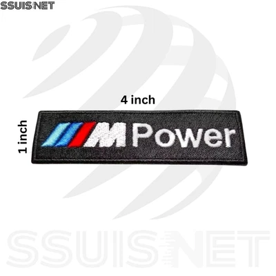 BMW M Power Embroidered Patch 4"x1" - Motorsport Logo - Iron On & Sew On - Image 1 of 2