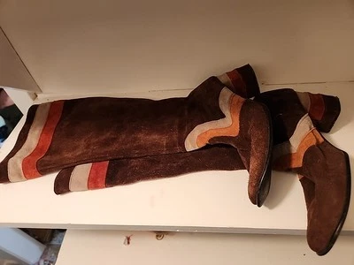 Vintage 60s 70s Suede Leather Patchwork Gogo Boots Made In Italy Sz 8 - Image 1 of 4