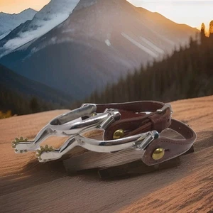 Vintage Cowboystiefel Reitsporen Western Sammlerstück Metall mit Lederriemen - Bild 1 von 9