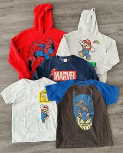 Boys Character Shirt Lot Medium Mario Spiderman Batman Hoodie Jacket LOT - Picture 1 of 7