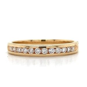 18K Yellow Gold Round Invisible Set Diamond Half Way Band Ring Size 7.5 - Picture 1 of 10