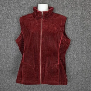 Woolrich Vest Womens Large Deep Ruby Red Zip Front Wide Whale Corduroy Pockets - Picture 1 of 11