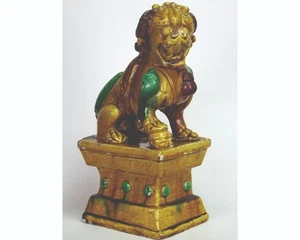 Antiguo león guardián templo Sancai grande reinado Daoguang porcelana china Qing - Imagen 1 de 23