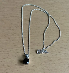 Colgante solitario de espinela negra redonda de plata 925 en cadena/gemporia de 45 cm - Imagen 1 de 6