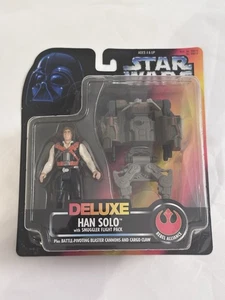 HAN SOLO with Smuggler Flight Pack Star Wars Deluxe Action Figure NIB MOC 1996 - Picture 1 of 2