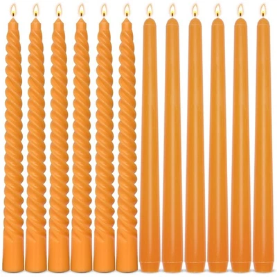 6 Pack Orange Taper Candles and 6 Pack Spiral Candles Set – 10 Inch Elegant D... - Image 1 of 4