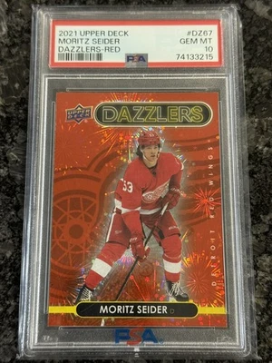 2021-22 Upper Deck Dazzlers Red Color Match Moritz Seider RC Red Wings PSA 10 - Image 1 of 2