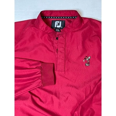 FJ FootJoy Hombres Golf Pullover Rompevientos Chaqueta Rojo Mickey Mouse Parche Grande Foto 1 de 4