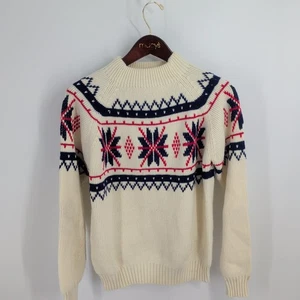 Vintage JC Penney Pullover Raglan Sleeve Nordic Sweater Light Yellow Blue Size S - Picture 1 of 7