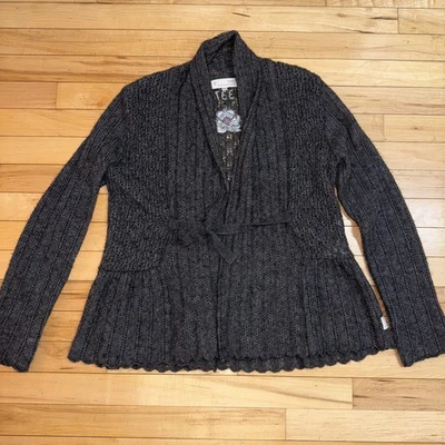 Suéter Cárdigan Odd Molly 337 Para Mujer Talla 2 Gris Corbata Frontal Tejido Crochet Mediano Foto 1 de 4