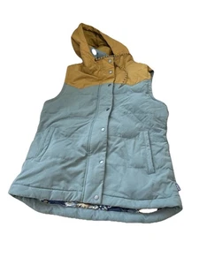 Patagonia Bivy Hooded Down Snap Button Vest Shadow Blue Women's Size M H66 - Picture 1 of 5