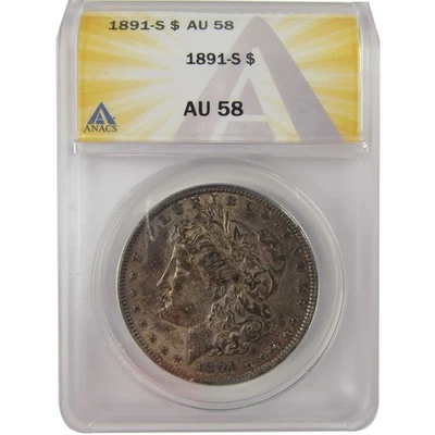 1891 S Morgan Dollar AU 58 ANACS Silver $1 Coin SKU:I20913 - Image 1 of 4