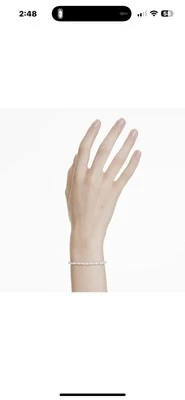 Теннисный браслет Swarovski Matrix кристалл жемчуг, круглая огранка, родий, 5689633 новый - Изображение 1 из 4