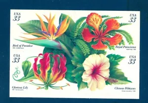 US 3310-3313 Tropical Flowers, Block/4 Mint XF NH - Picture 1 of 1