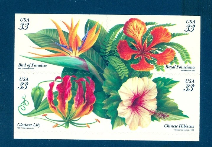 US 3310-3313 Tropical Flowers, Block/4 Mint XF NH - Image 1 of 1