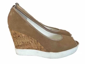 Donald Pliner Women's Carli Pump Size 6 Platfrom Wedge Heel Camel Suede Open Toe - Picture 1 of 5