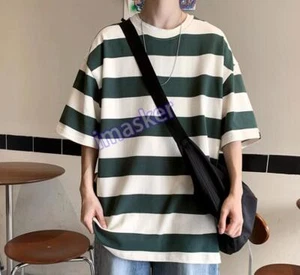 Herrenmode Sommer Rundkragen Kurzarm Locker Jugend Freizeit Streifen T-Shirt - Bild 1 von 26