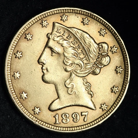 1897 Gold $5.00 Liberty Head Half Eagle CHOICE AU+ E306 GMST Cover