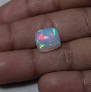 3.8 Ct 10.9x10.1 MM Natural AAA Green Red Yellow Fire Ethiopian Opal Cushion Cab - Picture 1 of 10