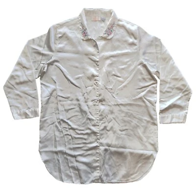 Camisón De Colección Mujer L Abotonado Floral Bordado Cottagecore Prarie Estilo Seda Foto 1 de 4