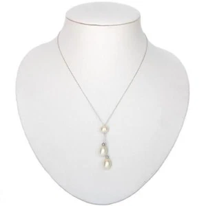 Collana pendente doppio oro bianco 14 carati AAA perle bianche 16' o 18" - Foto 1 di 2