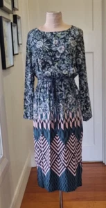 Megan Park size 8 ( 00) Blue, green pink floral silk long sleeve dress - Picture 1 of 10