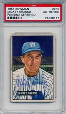 1951 Bowman MICKEY GRASSO Signed Card #205 Auto Slabbed Senators RC PSA/DNA