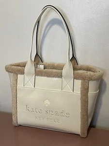 NWT Beautiful Large Off White Kate Spade Faux Sherling Meringue Tote - Picture 1 of 10