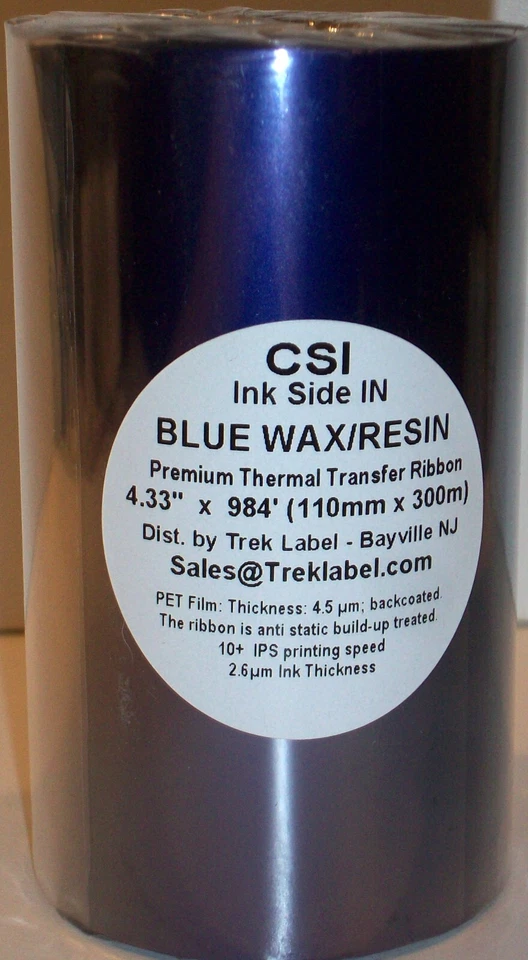 BLUE Color CSI &Thermal Transfer Wax Resin Ink roll 110m 4.33" Ribbon 4 Datamax - Image 1 of 1