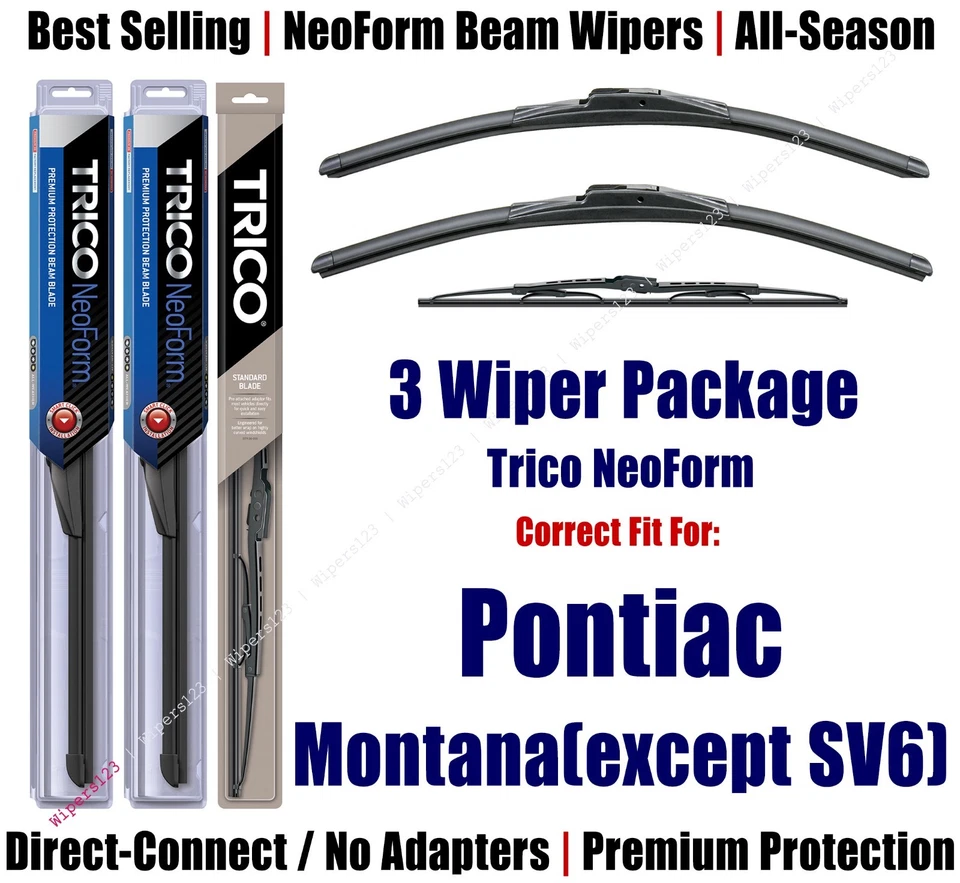 Limpadores dianteiros e traseiros 3pçs NeoForm 2005 Pontiac Montana (EXCETO SV6) 16240x2/30160 - Imagem 1 de 1