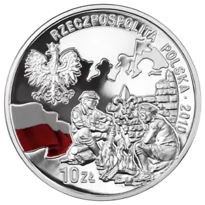 Poland 10 Zlotych 2010 Proof UNC Silver 100 Anniversary of Polish Scouting - Foto 1 di 4