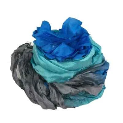 Recycled Sari Silk Ribbon - Blue Grey Yarn - Sari Silk Ribbons - Silk Strips - Image 1 of 4