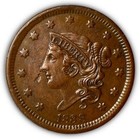 1838 N-6 Coronet Head Large Cent Choice Almost Uncirculated Au+ Coin #6845