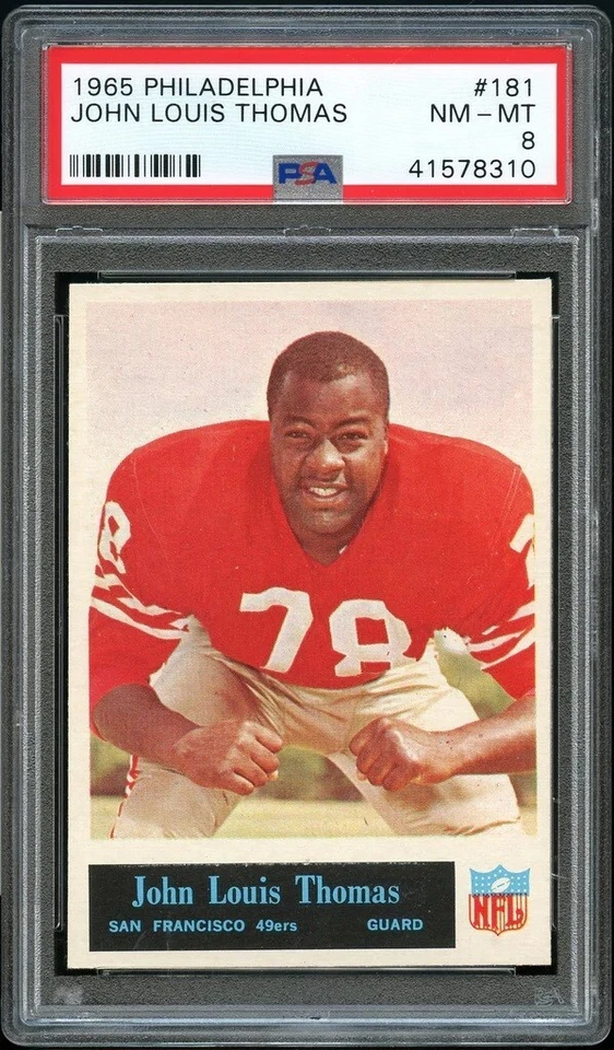 1965 Philadelphia FB Card #181 John Lewis Thomas San Francisco 49ers PSA NM-MT 8 - Image 1 of 2