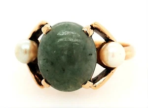 Jadeite Jade & Pearl Ring 9ct Yellow Gold Fine Jewellery Band Size O - Picture 1 of 12