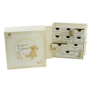 Baby Keepsake Box Teddy Bear Design Drawers Christening Newborn Baby Shower Gift - Picture 1 of 1