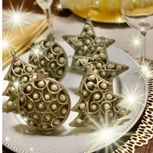 Napkin Rings Set of 6 Christmas Mixed Glitter Pearls Silver NR00104 - Picture 1 of 12