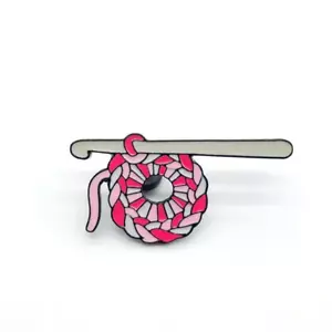 Enamel Metal Lapel Hat Pin - New - Crochet Hook & Yarn - Picture 1 of 2