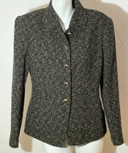 Women Blazer Dana Buchman 8 Medium Brown Yellow Textured Wool Blend Fitted - Picture 1 of 9