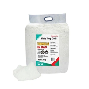 Recycled White Terry Towel Cleaning Rags 10 lbs. Bag Multipurpose Cleaning Towel - Picture 1 of 9