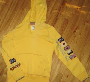 Napapijri Unisex S Amarillas Bordadas Banderas Doble Puño Con Capucha Sudadera Nueva Sin Etiquetas - Imagen 1 de 4