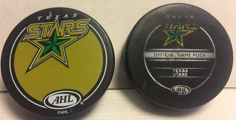 (2) VINTAGE TEXAS STARS AHL HOCKEY PUCKS OFFICIAL SHER-WOOD Cover