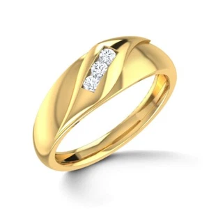 0.25Ctw Lab Created Diamond 14K Yellow Gold Over Wedding Band 3-Stone Men's Ring - Picture 1 of 7