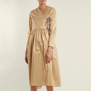Garnelen Hermine Halstuchkleid in Gold Gingham Seersucker Größe UK 6/XS - Bild 1 von 6